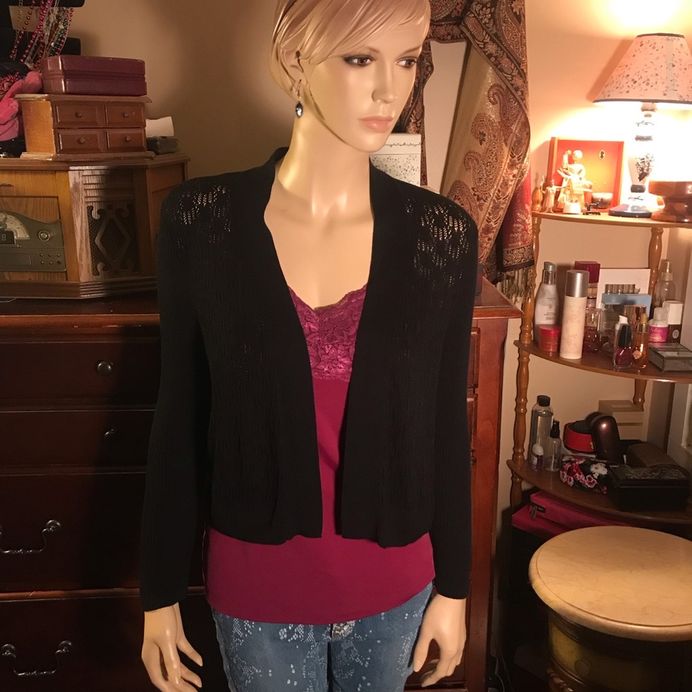 Calvin Klein black knit open cardigan